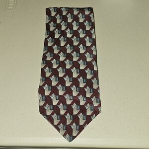 Vintage George Machado Burgundy and Gray Geometric Silk Tie
